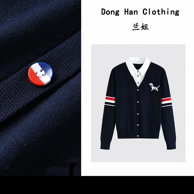 兰姐推荐【三条杠】DongHan秋季时尚百搭假两件羊毛衫针织上衣