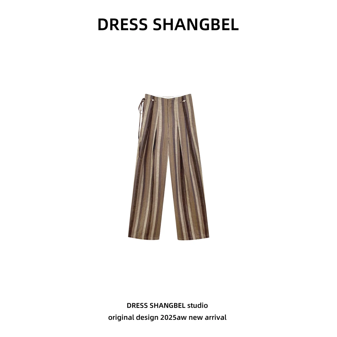 DRESS 2025春夏新款C抽绳设计百搭格纹宽松休闲长裤5332H