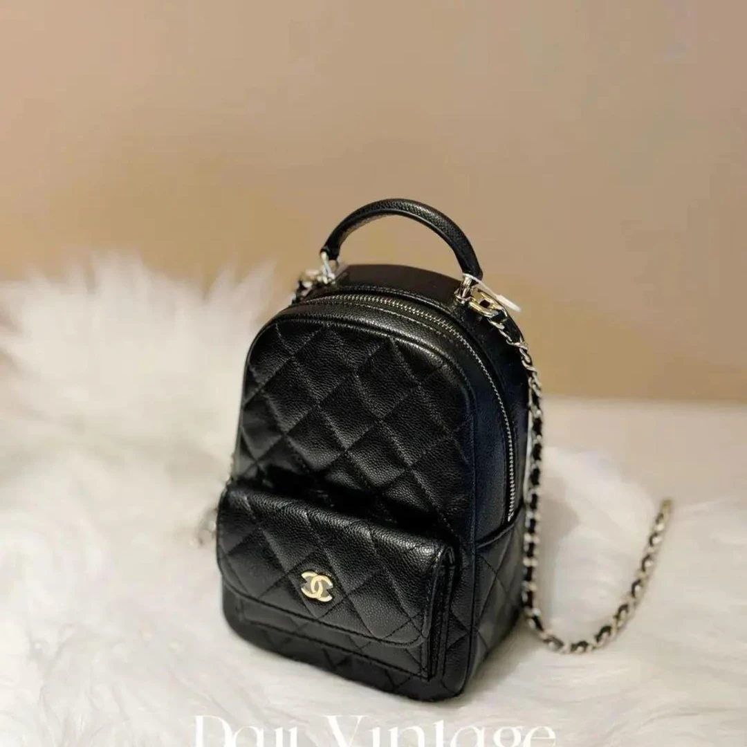 99新 Chanel/香奈儿 大吉中古/香奈儿24c黑银mini双肩包