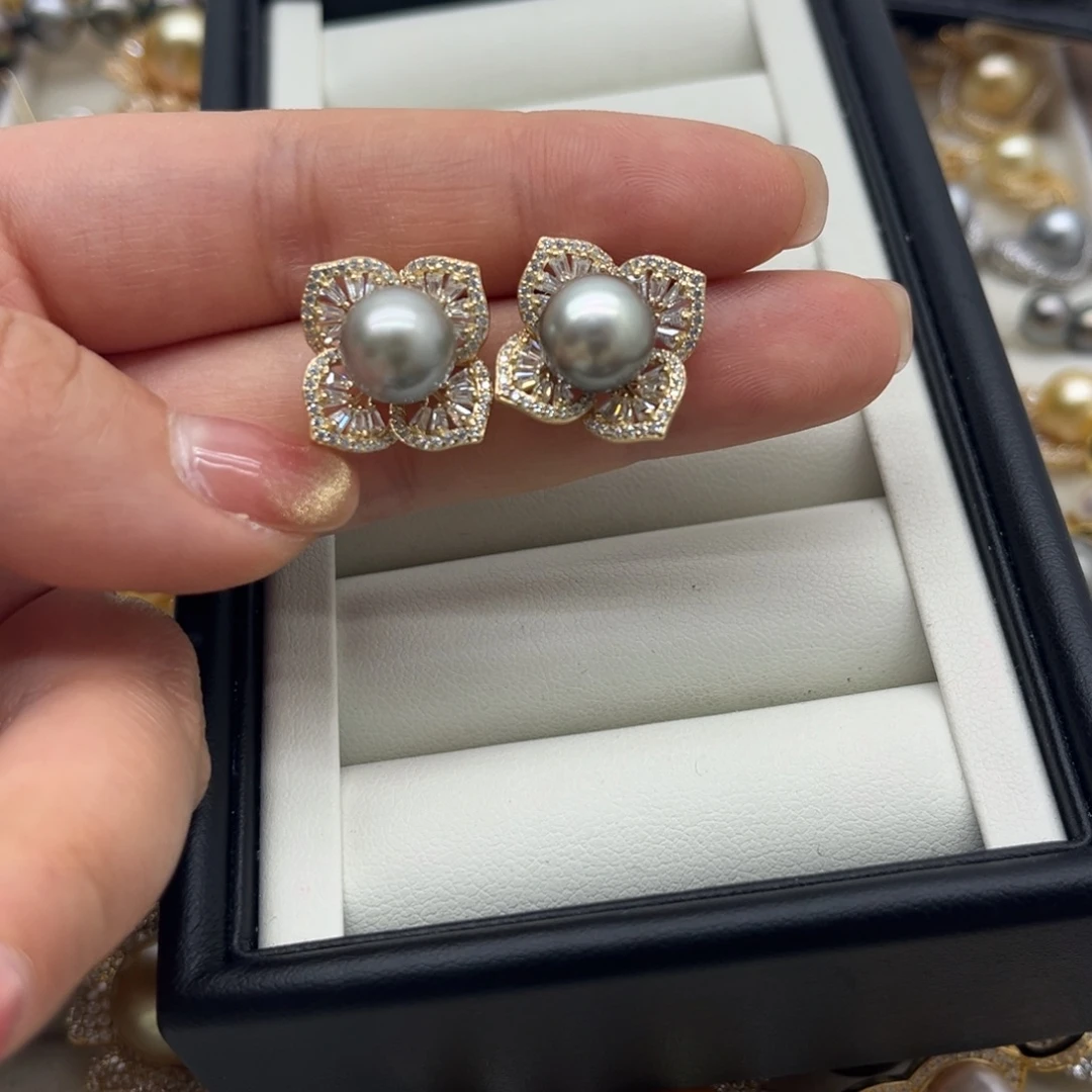 银S925镶嵌海水珍珠耳饰