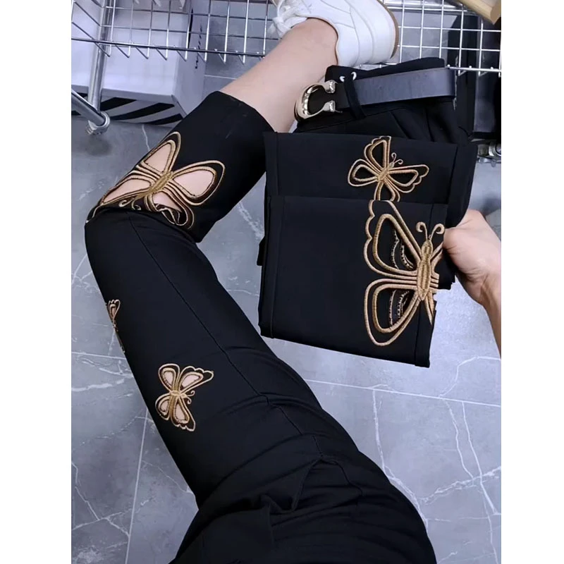 夏季薄款镂空大码直筒牛仔裤女梨形身材高腰显瘦小个子九分烟管裤