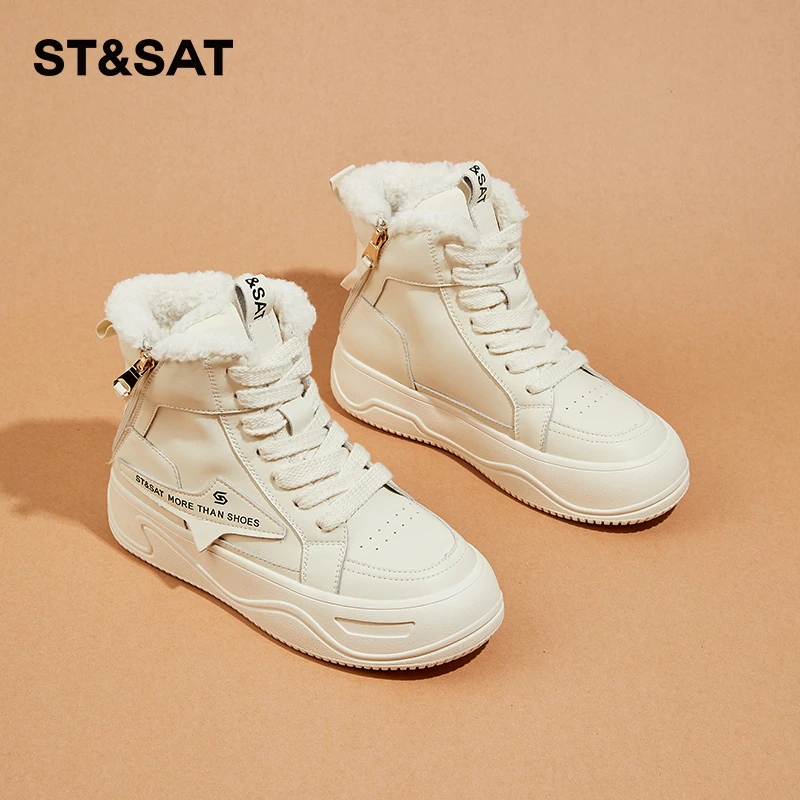 星期六东北保暖高帮鞋女士2025新款冬季加绒雪地鞋拉链中筒大棉鞋