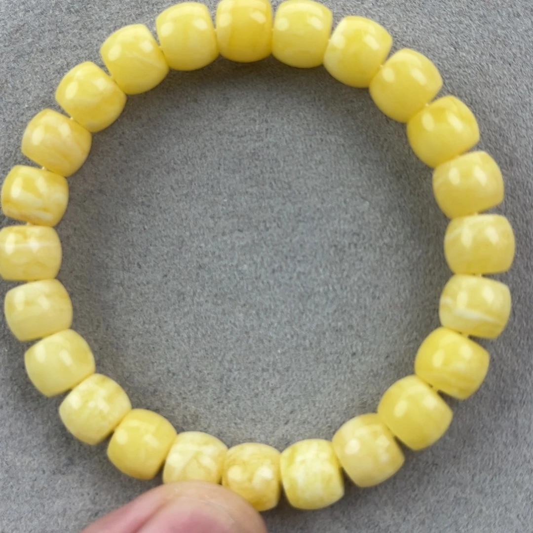 手链蜜蜡未镶嵌纯天然俄料白花虎皮8.5腕口15+