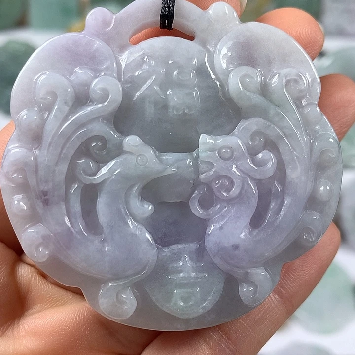 翡翠未镶嵌颈饰龙凤呈祥两面工艺福利