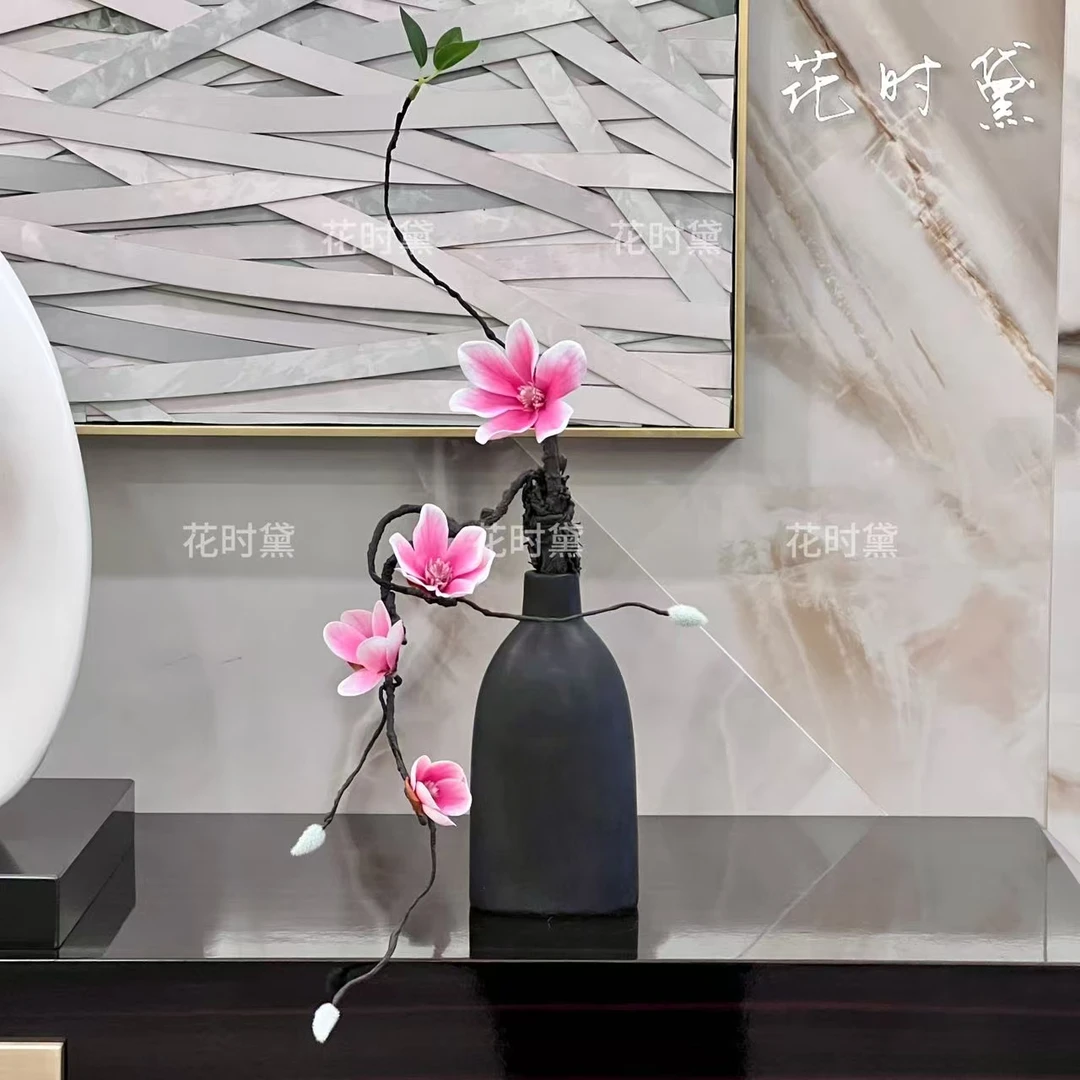 创意陶瓷花瓶单支仿真玉兰花文艺艺术花插摆