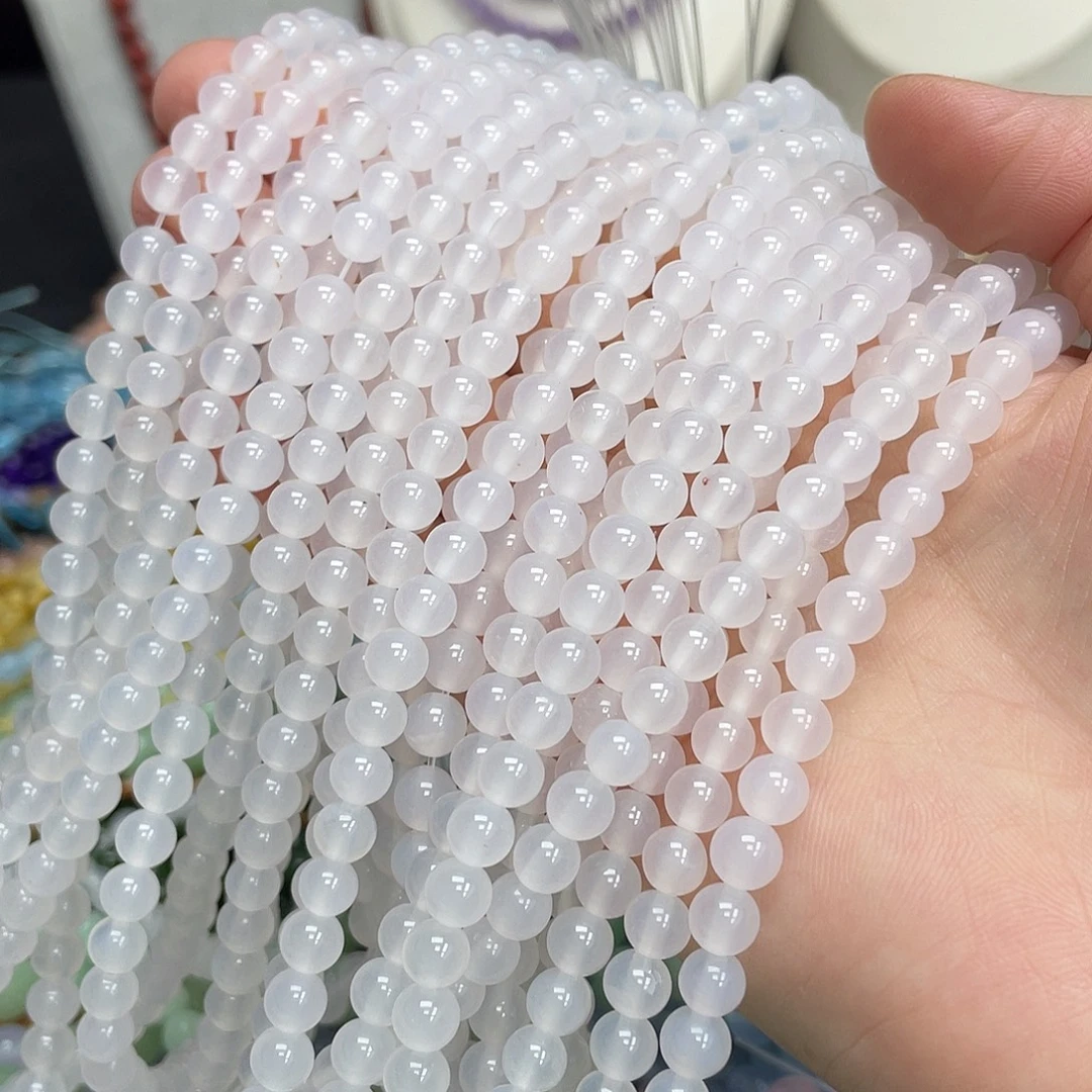 玛瑙/玉髓未镶嵌半成品白玛瑙6m散珠