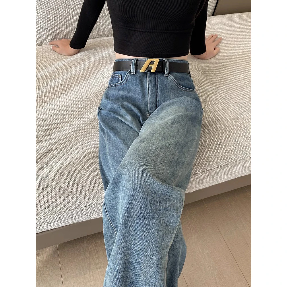 春装裤子牛仔裤女直筒牛仔裤女春装裤子胖妹妹高腰宽松窄版阔腿裤