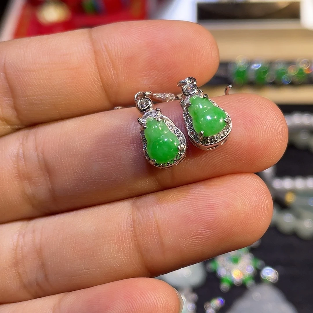 翡翠银S925镶嵌耳饰