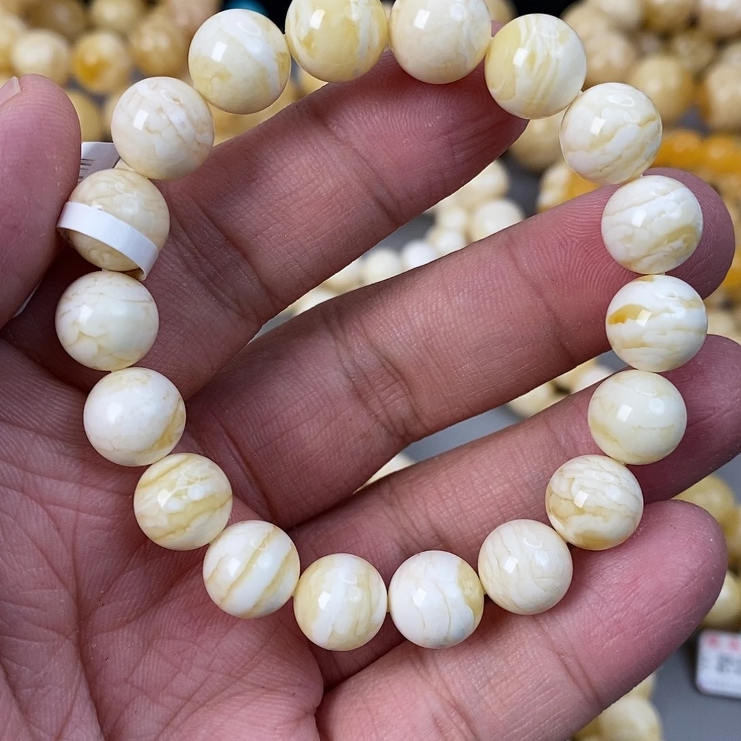 蜜蜡未镶嵌珠宝奇石11mm漆白虎皮同料 14.4g