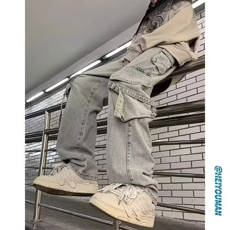 复古美式高街宽松休闲小众潮流破洞水洗做旧设计感百搭夏季港