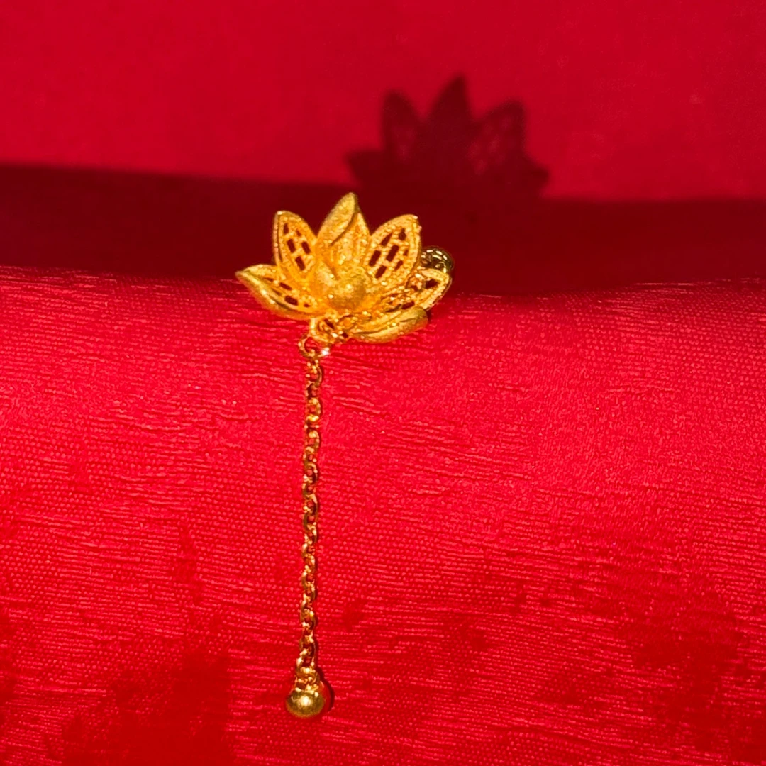 【金耳饰】莲花金珠黄金耳钉足金999百搭送女友5G零附加精致百搭