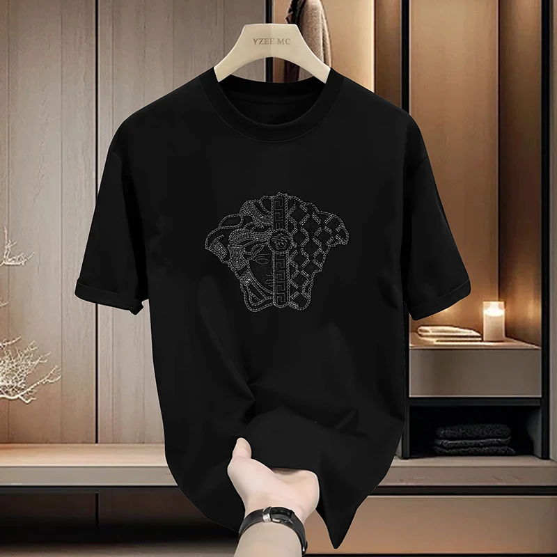 【轻奢男装-浮雕美人】T2080夏季新款刺绣植绒潮流休闲百搭T恤