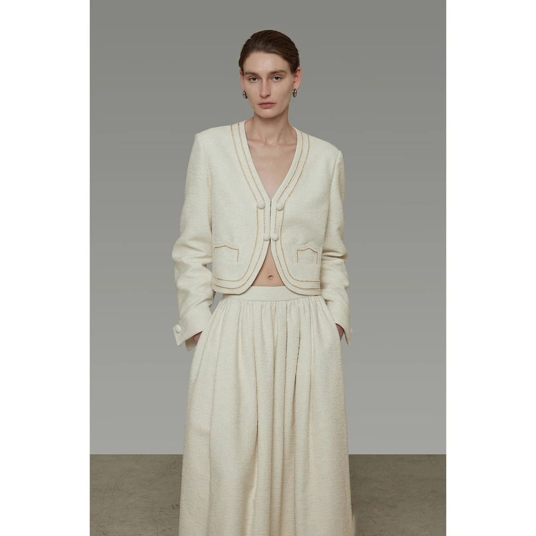 UNSPOKEN【复古双排扣 古典利落优雅】短外套半裙两件套UQ25W078