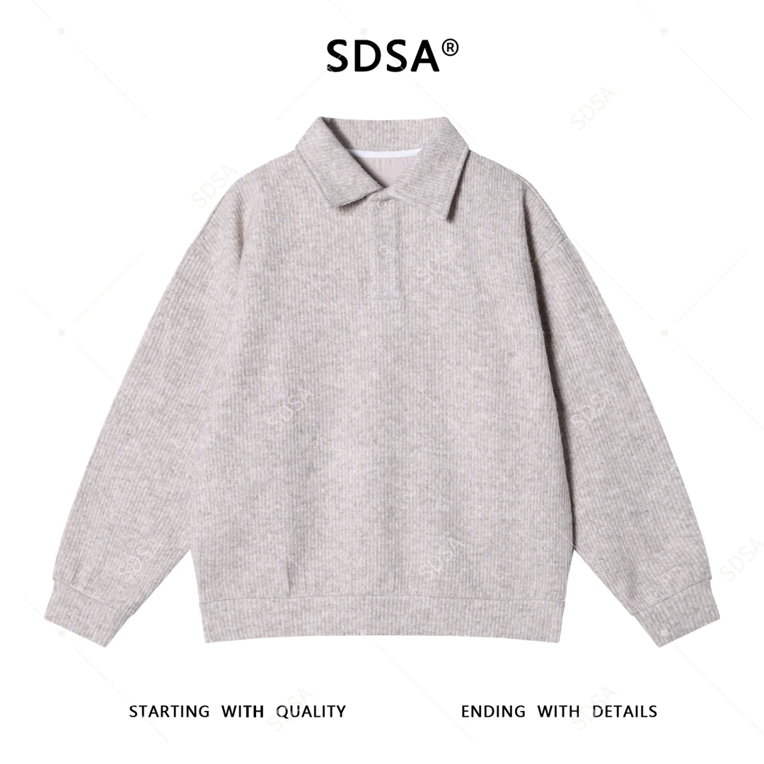SDSA男士秋冬新款痞帅男装韩版纯色polo领针织卫衣百搭宽松上衣