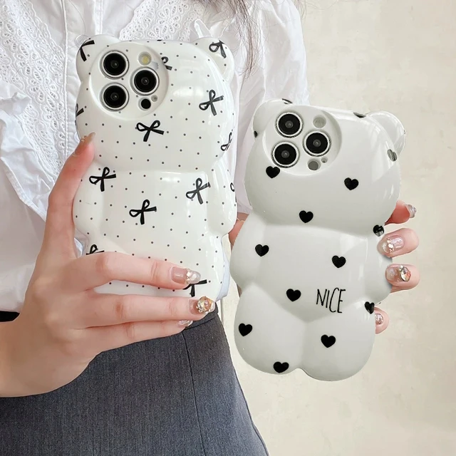 奥菲顿黑波点蝴蝶结适用iPhone16/15promax小熊手机壳苹果14/13女