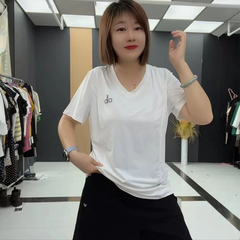 透气刺绣短袖宽松型字母中长款拼接日系国风女运动时尚白色-5093