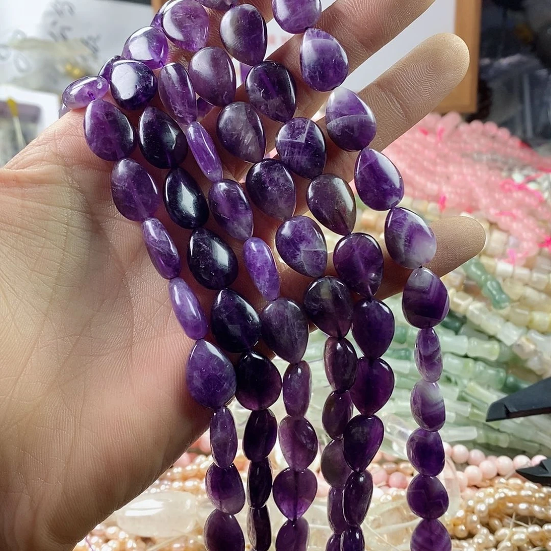 玛瑙/玉髓珠宝半成品合金一条天然12×16紫水晶扁水滴A68