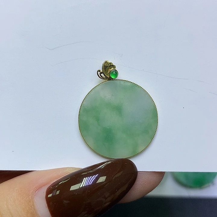 翡翠18K金镶嵌颈饰纯缅甸天然翡翠 无事牌