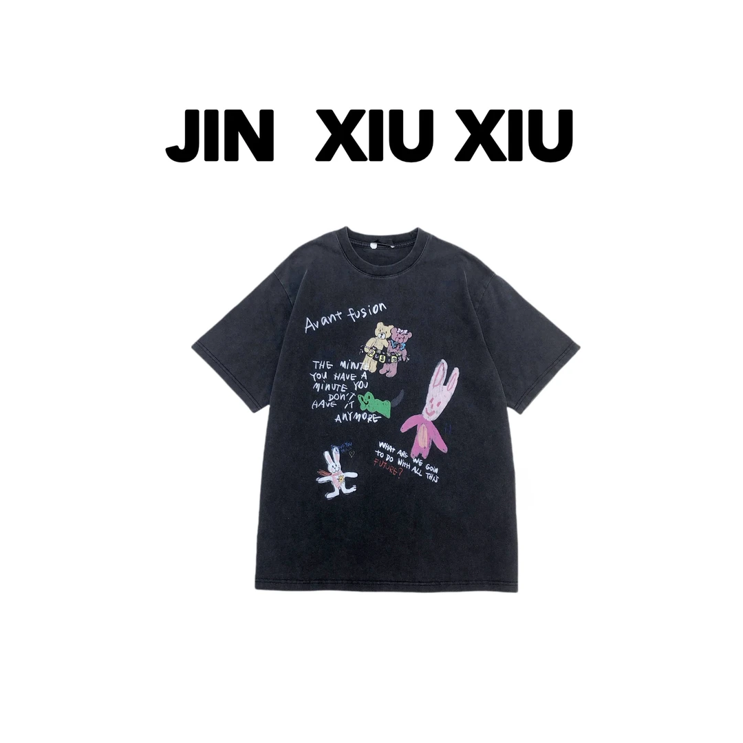 JINXIUXIU春季新款韩系甜美小熊和兔子短袖T恤上衣 953