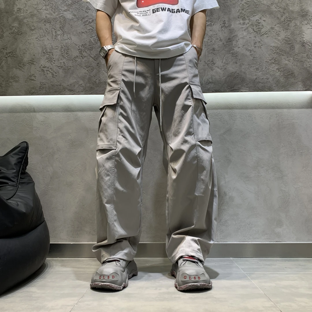 潮速干几何长裤裤子宽松工装裤休闲裤秋季新款男士直筒日系长裤男