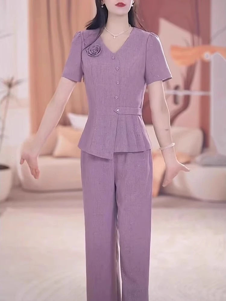 M1667 夏装两件套2025年时尚新款中国风休闲气质显瘦轻奢妈妈装女