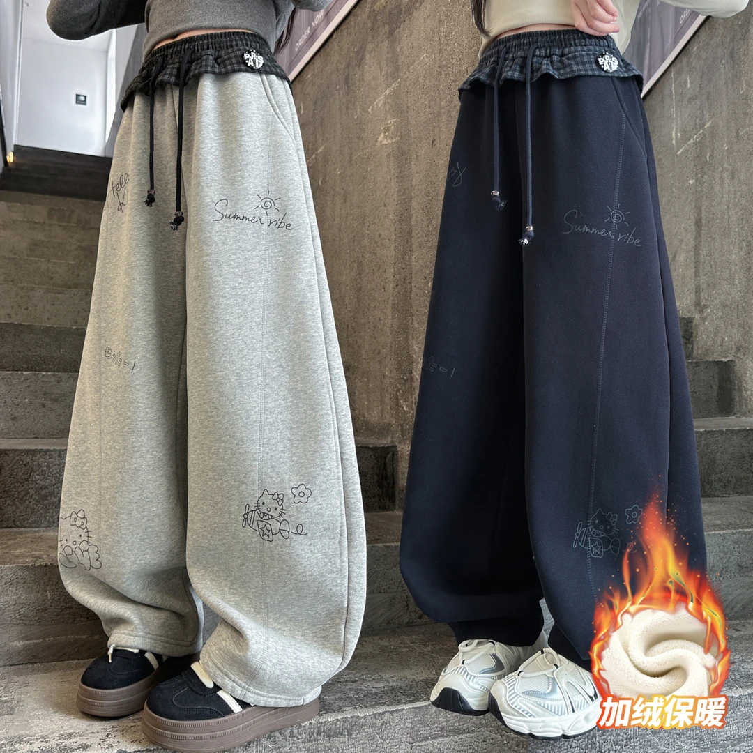 女童加绒卫裤冬装2025新款中大童韩版洋气女孩初中生加厚休闲裤潮