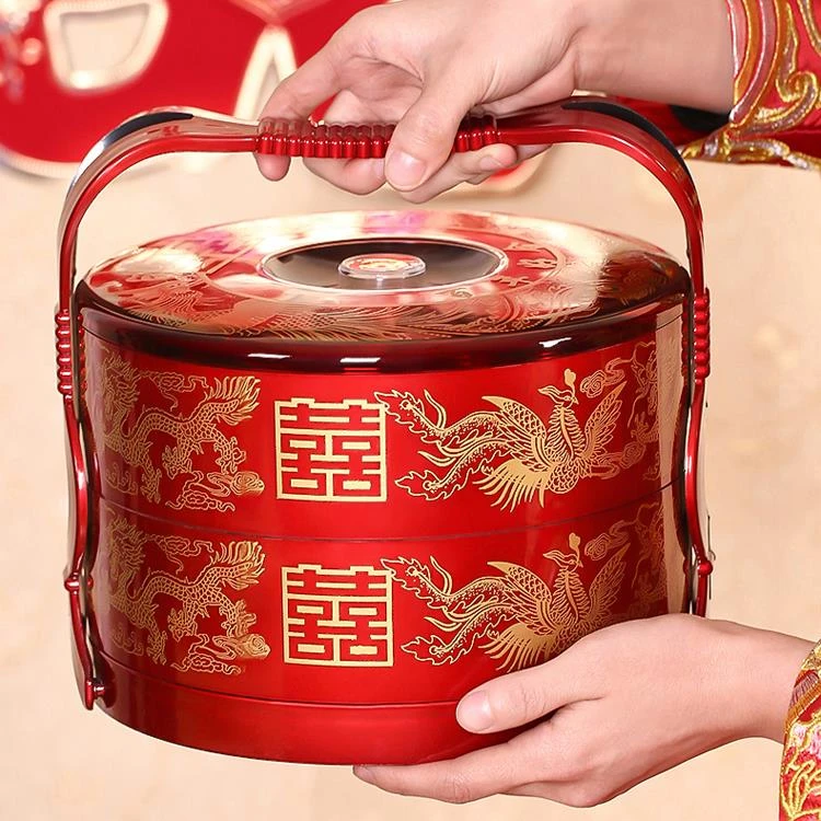 结婚食盒果盒中式婚礼塑料双层果篮手提分格糕点盒饺子盒婚庆陪嫁