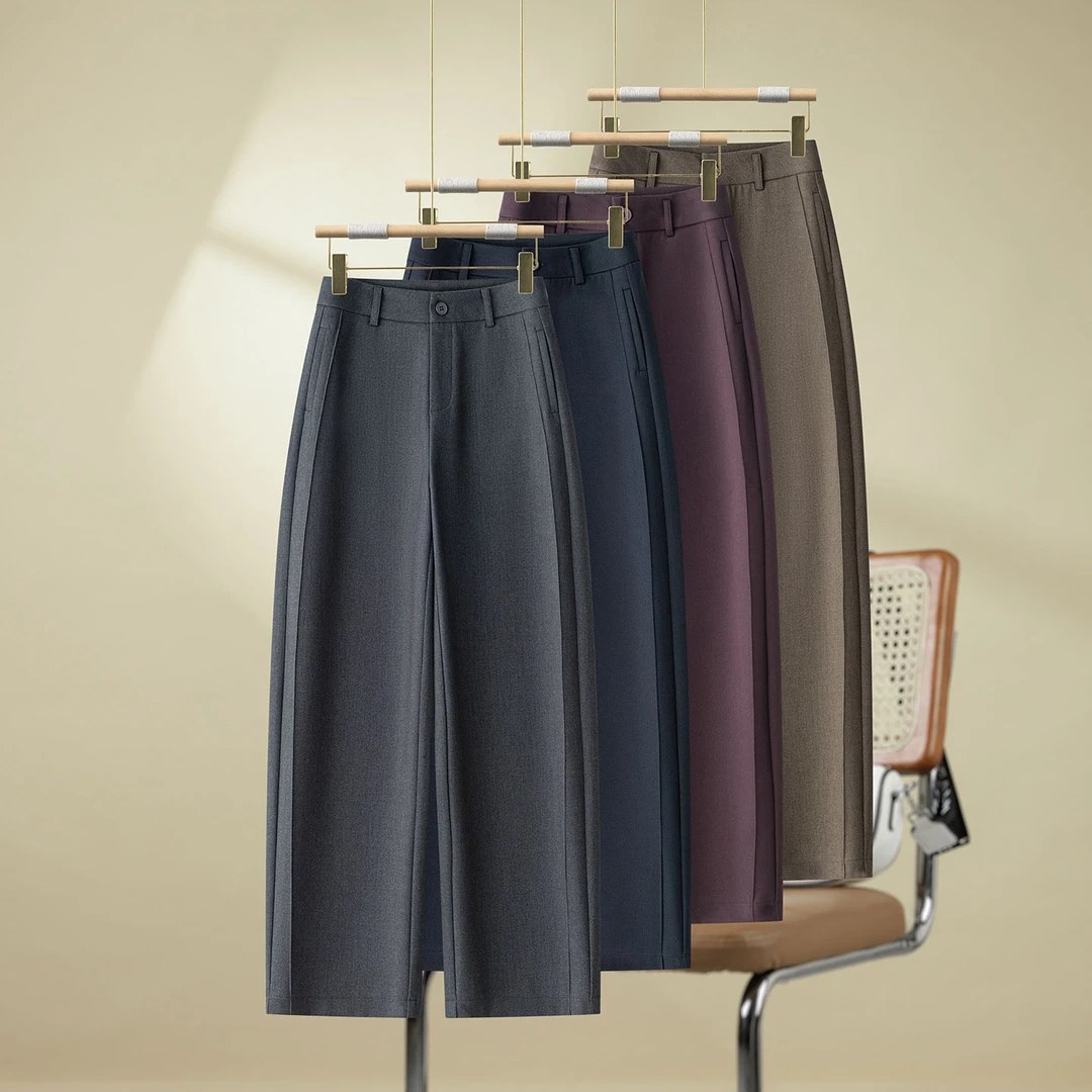 拉夏贝尔西装休闲裤女春秋2025新款时尚气质高腰显瘦垂感弯刀裤潮