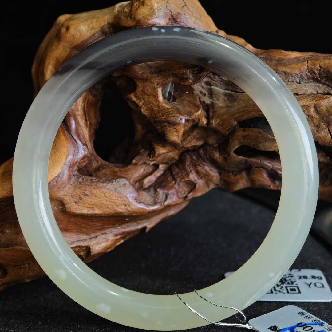 【國玉晓芸】2391和田玉半山水烟紫圆条手镯54圈口