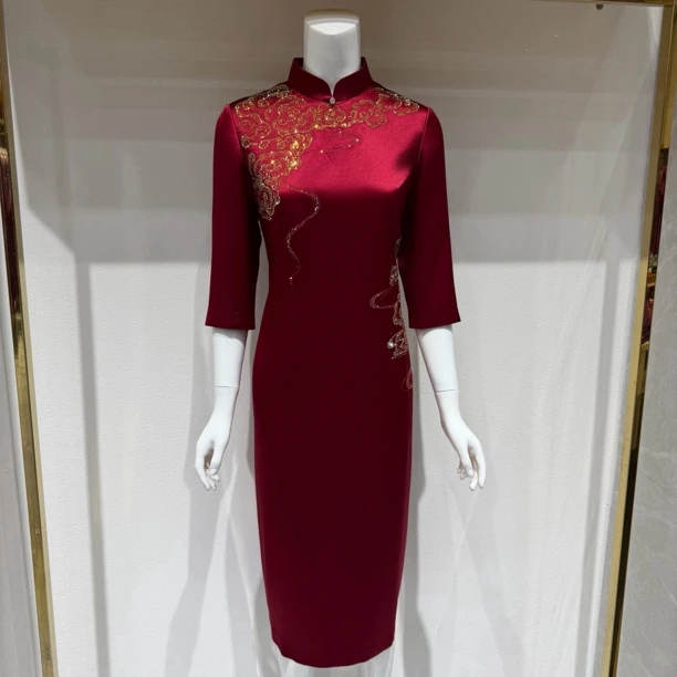 新款喜婆婆喜妈妈婚宴礼服七分袖