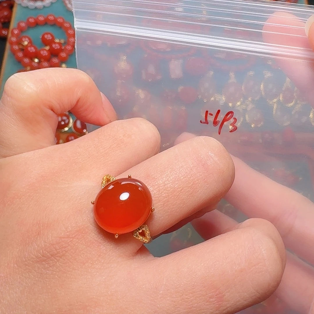 南红玛瑙银S925镶嵌戒指