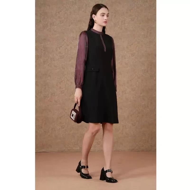 乔万尼连衣裙秋装碎花法式蕾丝中年裙子高端雪纺洋气EM3E412501