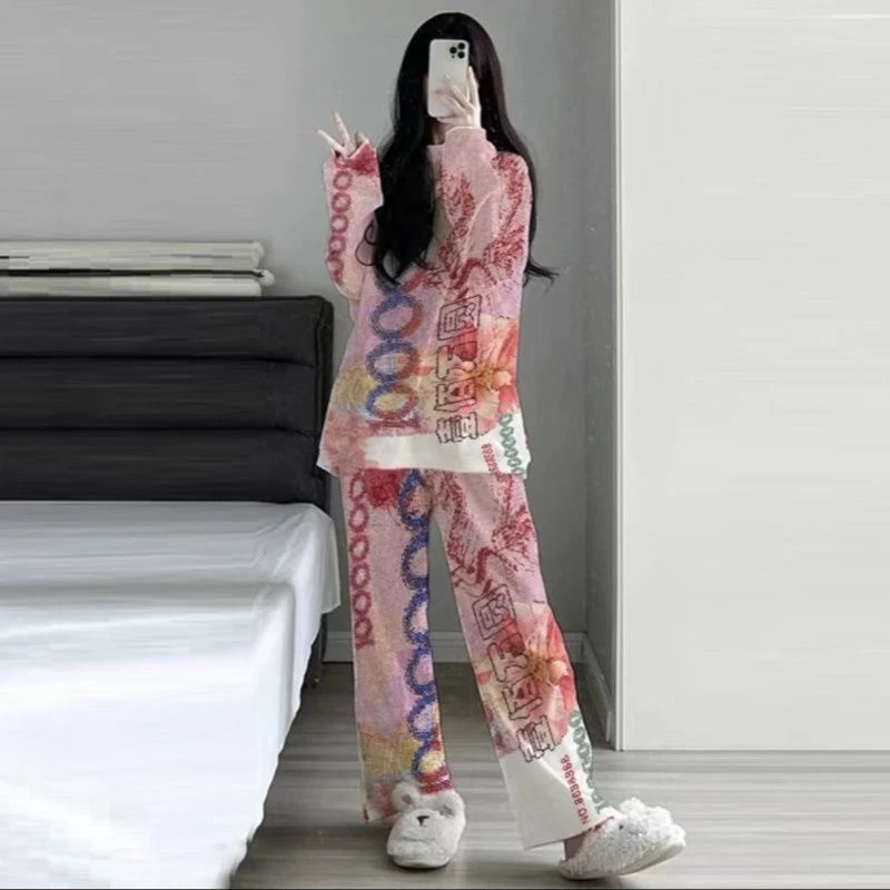 秋冬男女学生宿舍搞怪一百万睡衣情侣长袖短袖睡觉外出套装家居裙