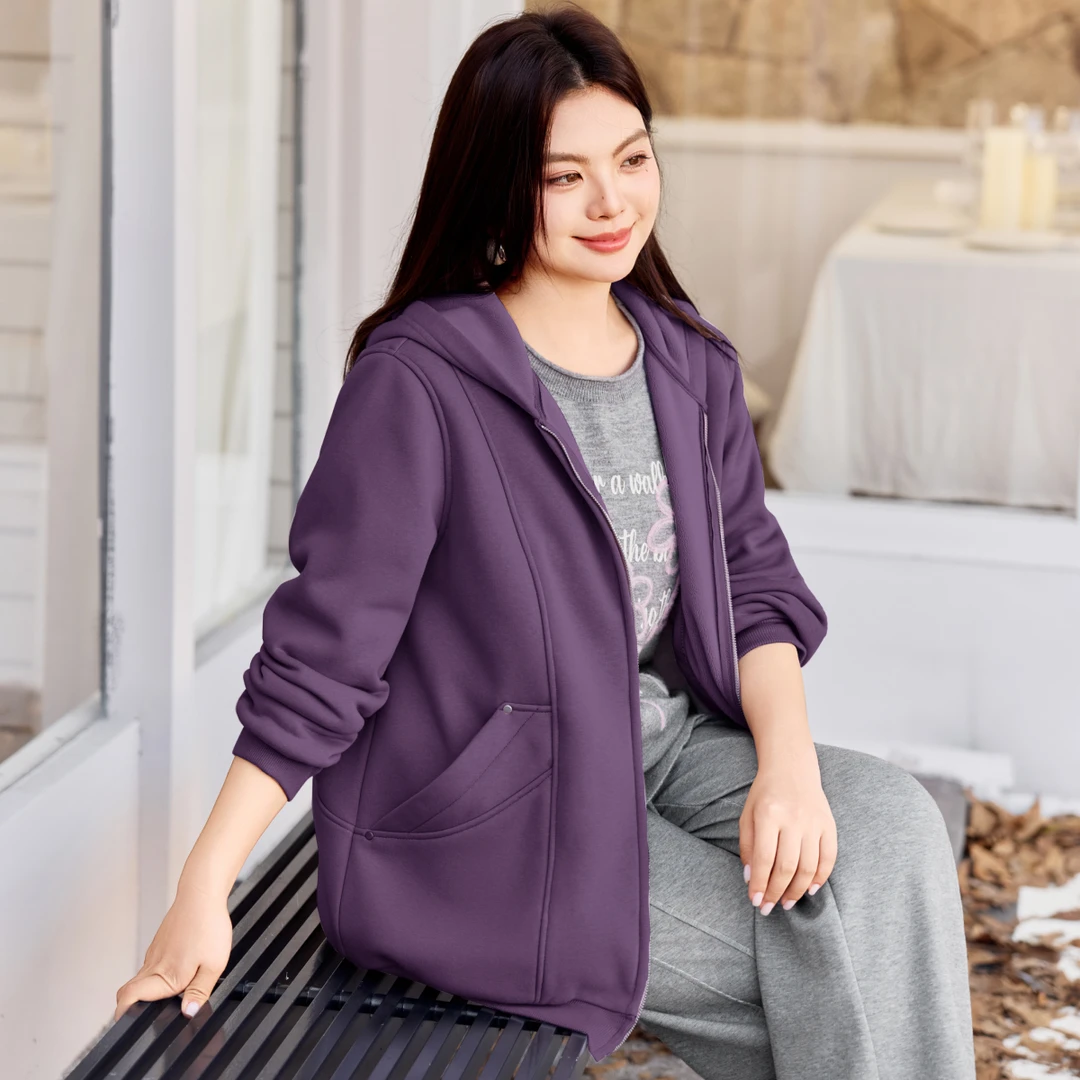 【现货-加厚奥粒绒】MsShe大码女装2025秋冬装连帽卫衣外套Q2509049