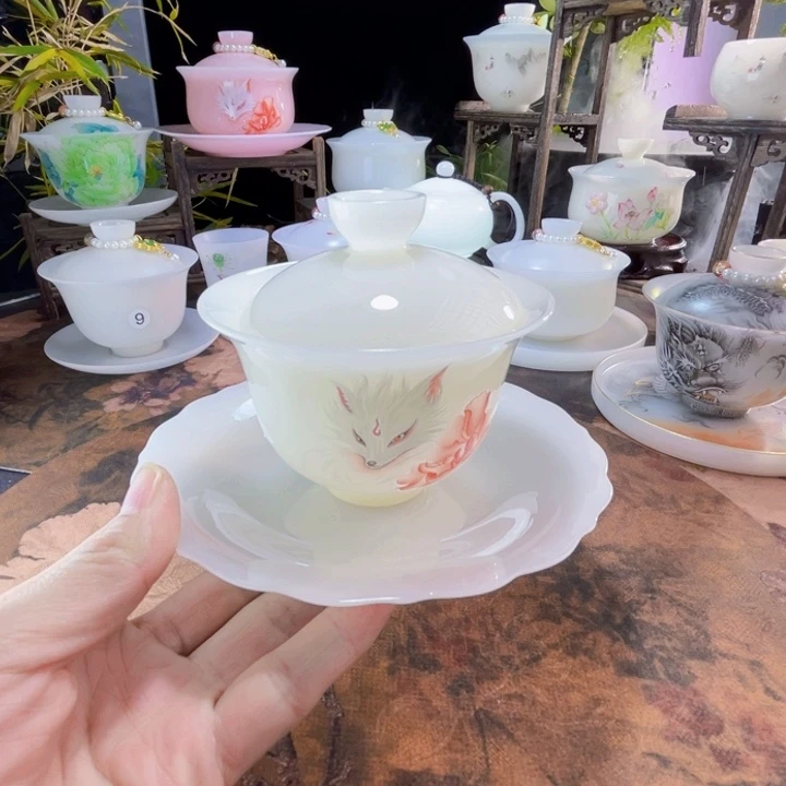 冰晶璞玉九尾狐仙盖碗➕壶承