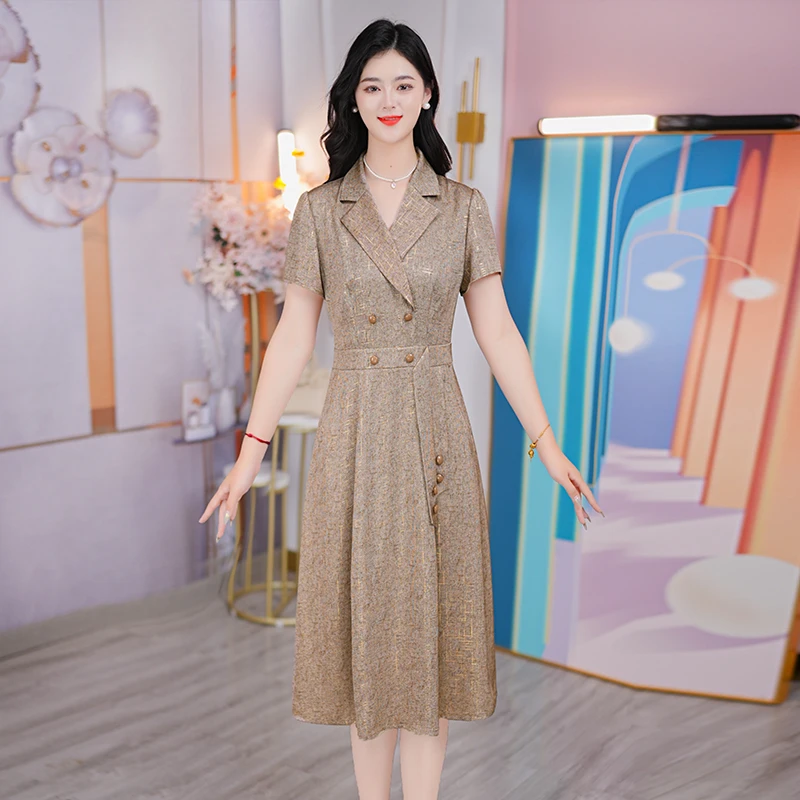 Y夏季新款气质连衣裙修身显瘦简约优雅裙子女时尚减龄中长裙