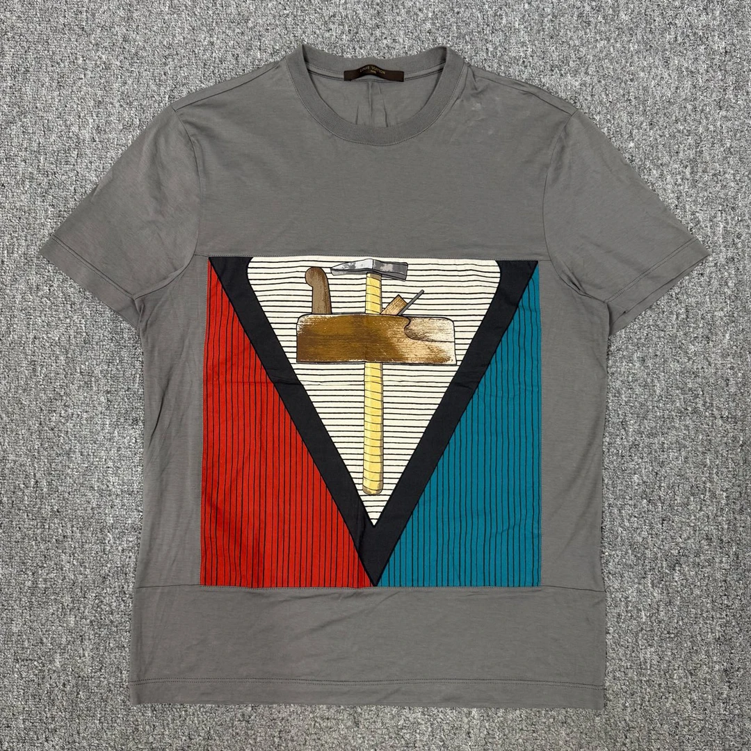 99新 LouisVuitton/路易威登 12997328 LV灰色拼接短袖 S码