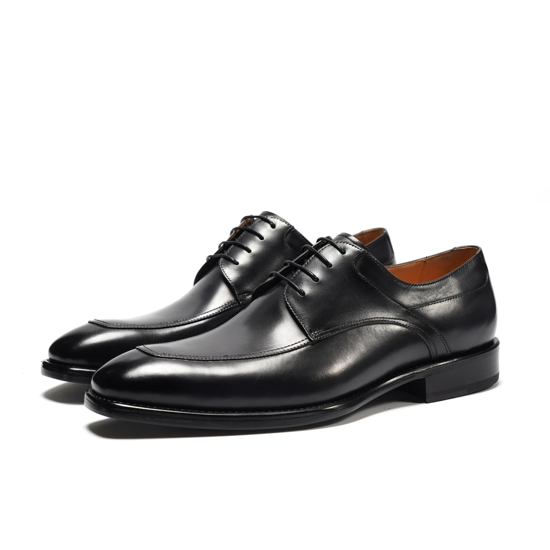 BAERMAN男士商务正装手工真皮德比男鞋