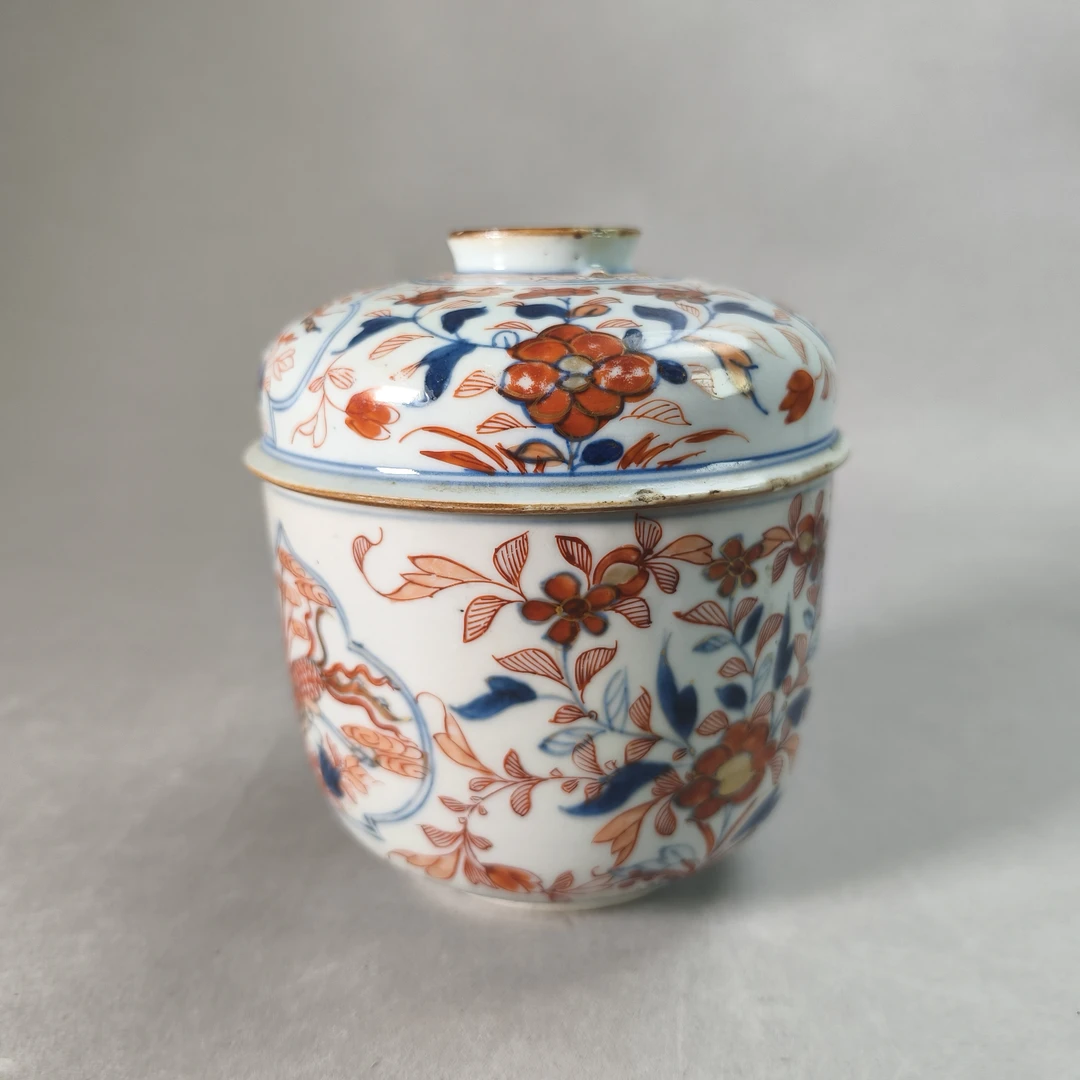 25080099清康熙青花矾红凤凰牡丹纹炖盅 高14.2cm