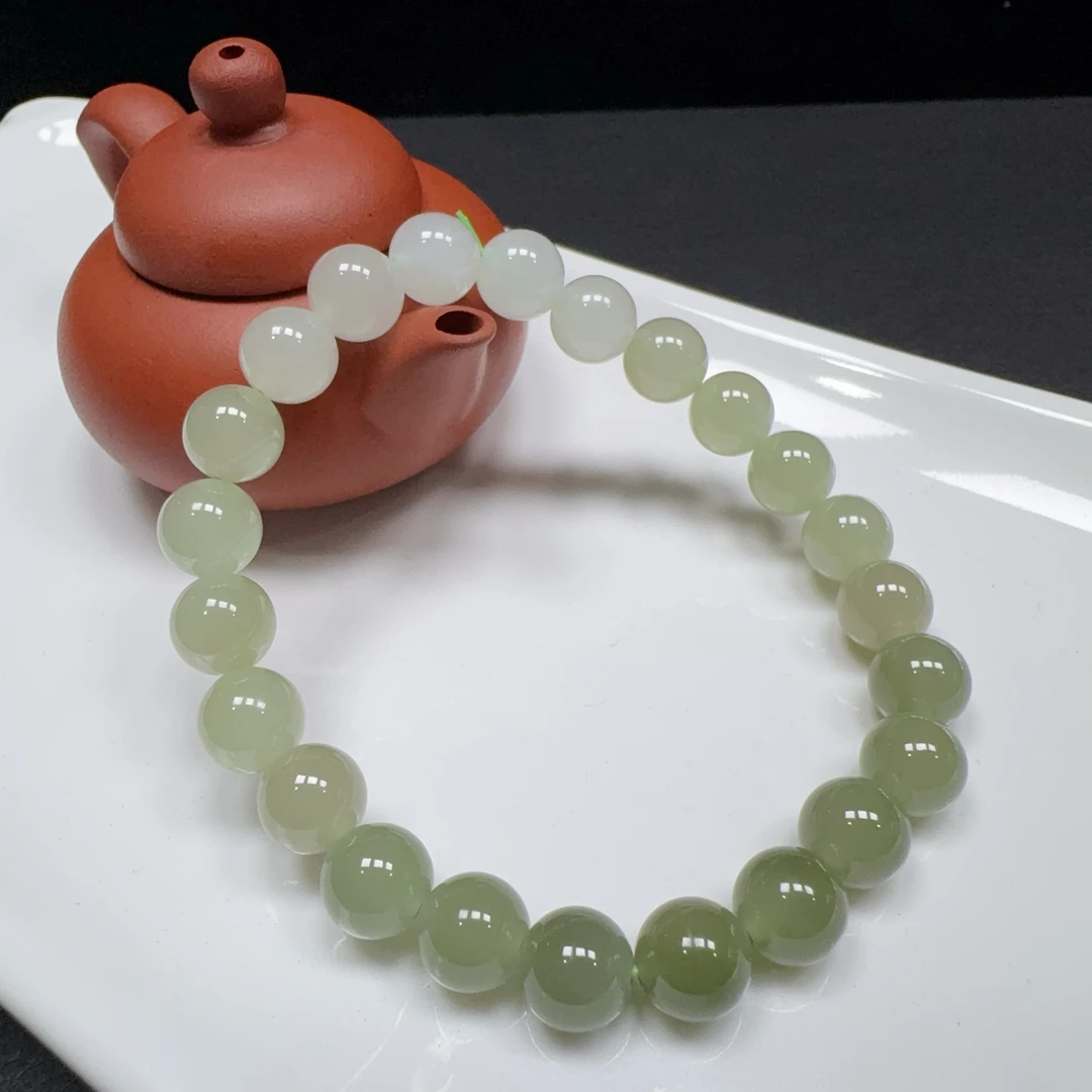 【伟伟鉴定】和田玉 晴水渐变 圆珠手串7.5-8 多样性发货发一件