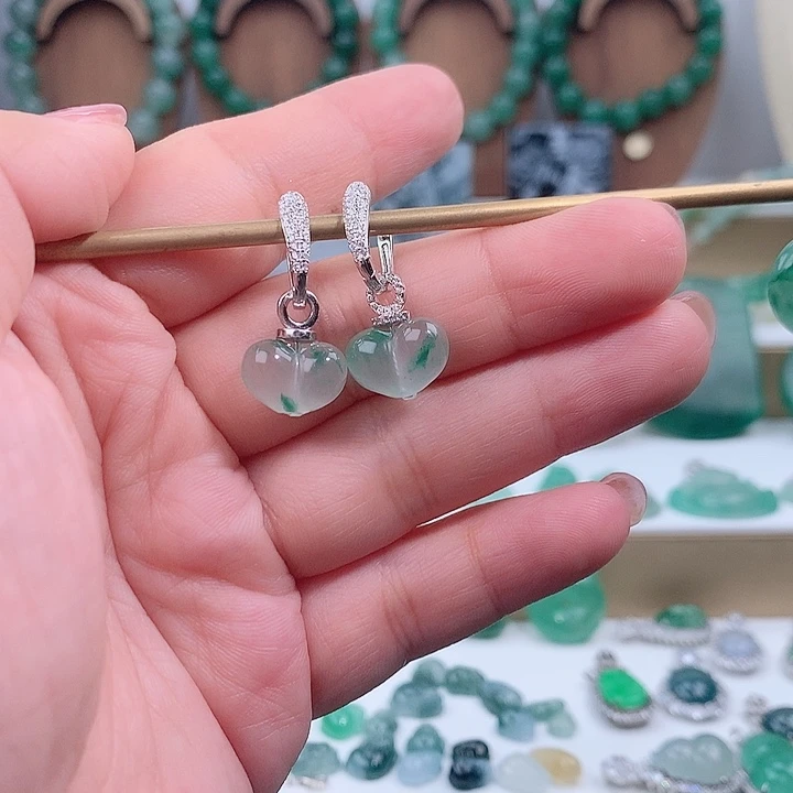 石英质玉银S925镶嵌耳坠