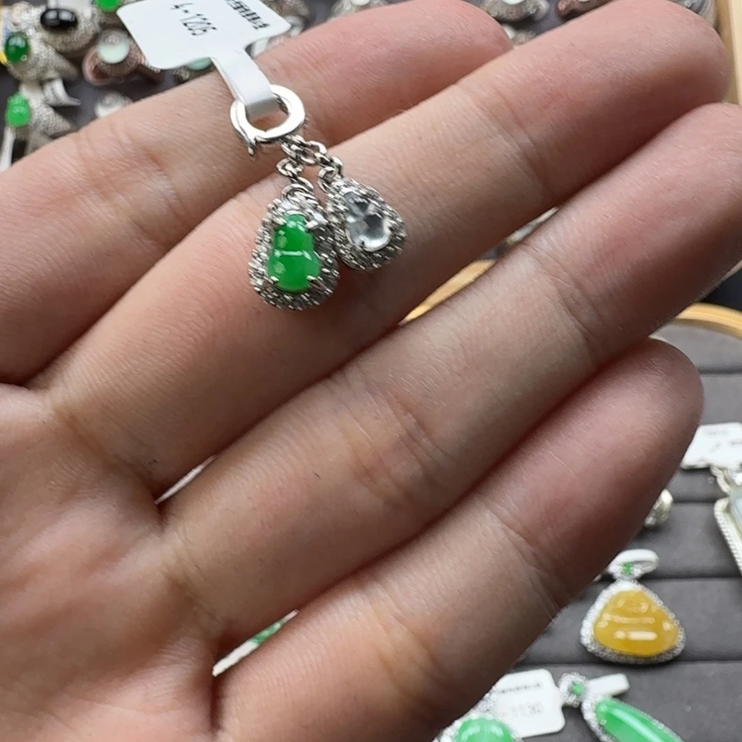 翡翠银S925镶嵌颈饰天然缅甸翡翠A货