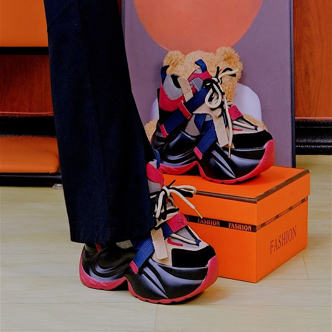 厚底老爹鞋秋冬加绒小个子内增高女鞋彩色运动鞋二棉鞋松糕休闲鞋