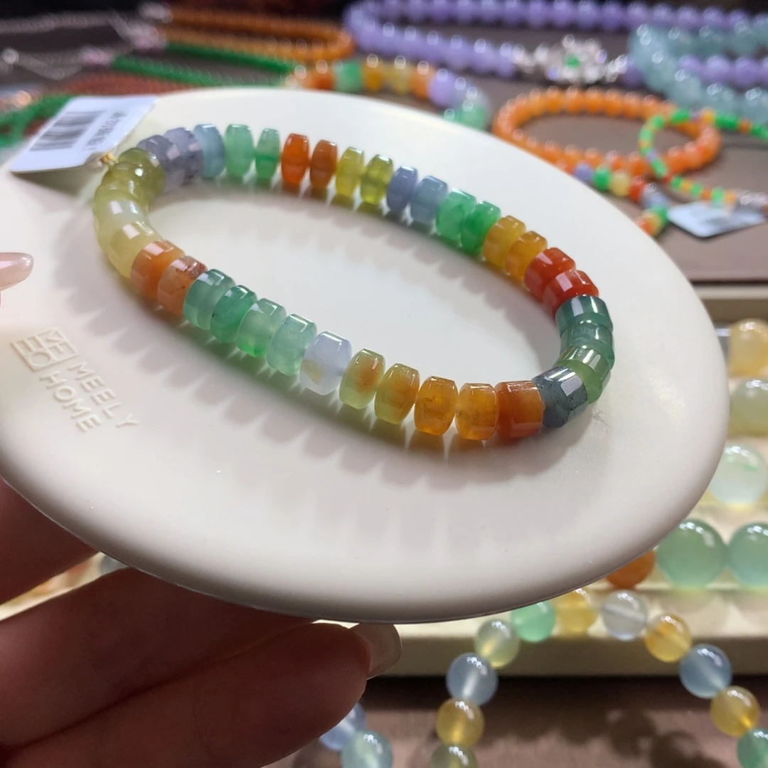 未镶嵌手链翡翠浓艳彩虹桶珠卡7➕