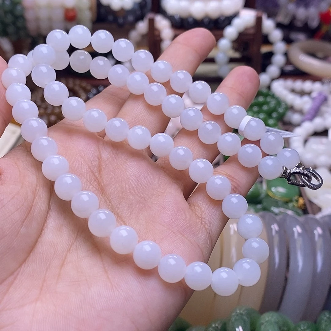 颈饰未镶嵌和田玉新疆羊脂白玉妈妈链8m