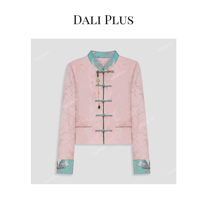 DALI PLUS新国风新中式气质粉绿立领暗纹提花上衣女外套-D4SS0027