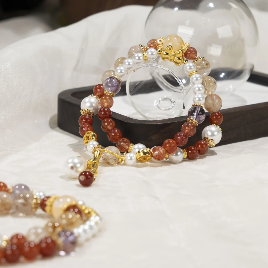 【红夫人】天然草莓晶 黄水晶水晶手串多样性发货 发其一Q1011