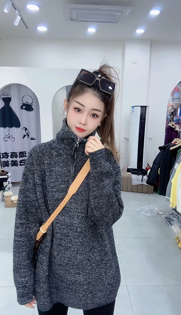炫彩阁340277【立领加厚针织中长款毛衣】