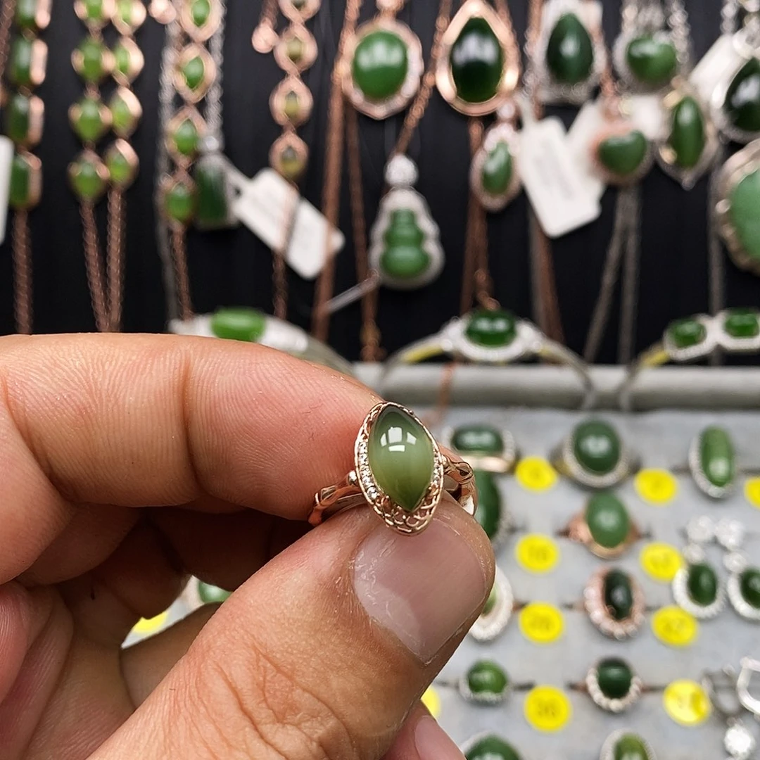 和田玉（碧玉）戒指银S925镶嵌