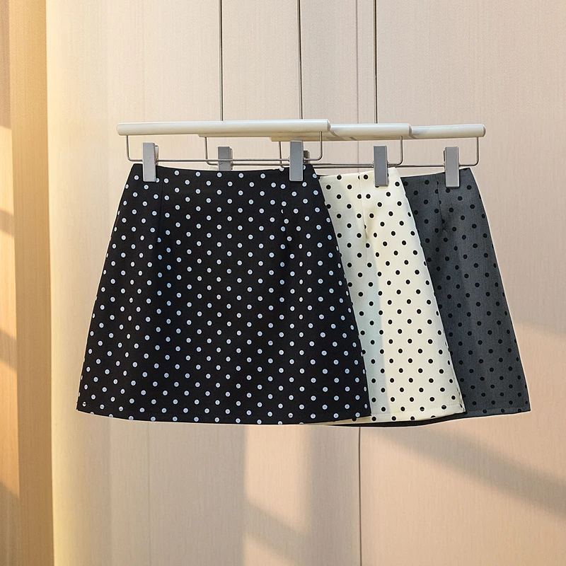 大码波点短裙韩版灰色圆点a字一步裙夏季新款胖mm高腰包臂半身裙